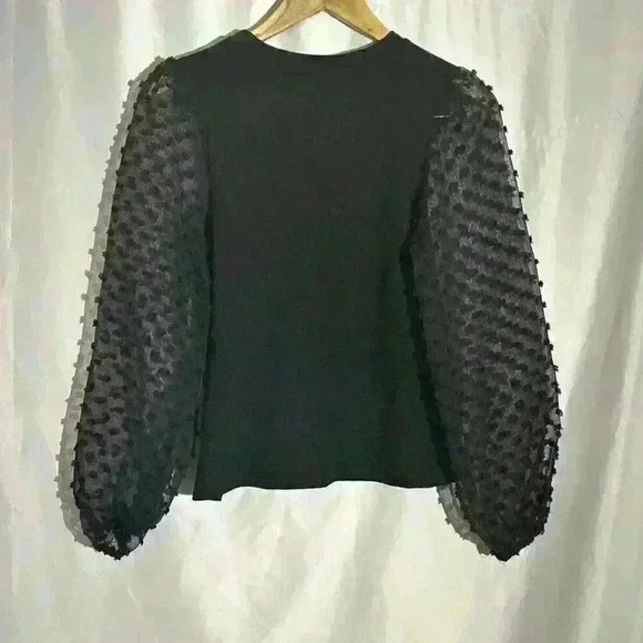 Maeve Anthropologie Women’s Black Sheer Decorative sleeve sweater Size XS - Picture 7 of 8